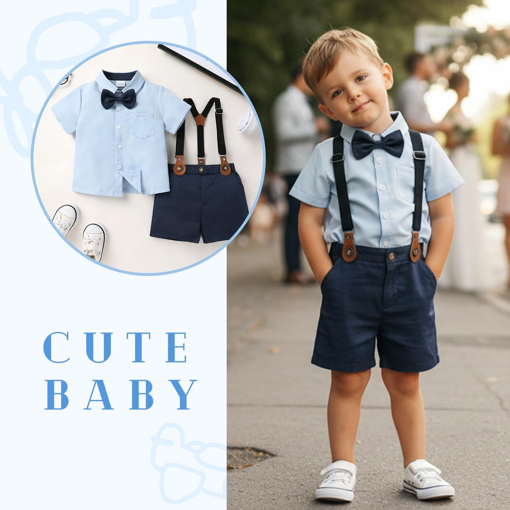 Toddler Formal Outfit Boy Baby Suit for Summer Shirts Shorts Clothes Set (Blue, )