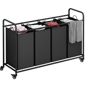 4 Section Laundry Hamper, Black Laundry Basket 180L Laundry Sorter
