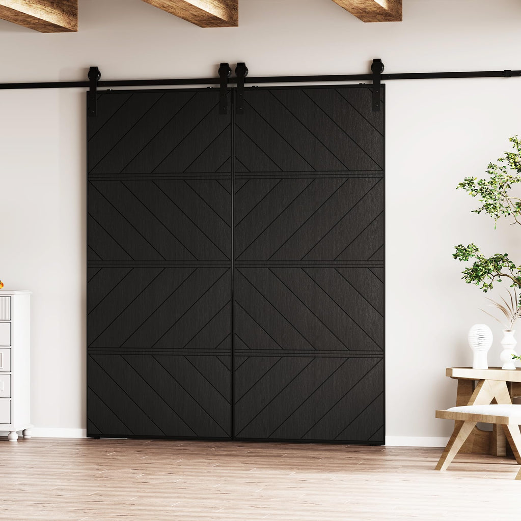 84"(42" x2) x 84" Barn Door, Slding Barn Door 4-Panel Wave Shape Interior Doors with Hardware Kit, MDF & PVC