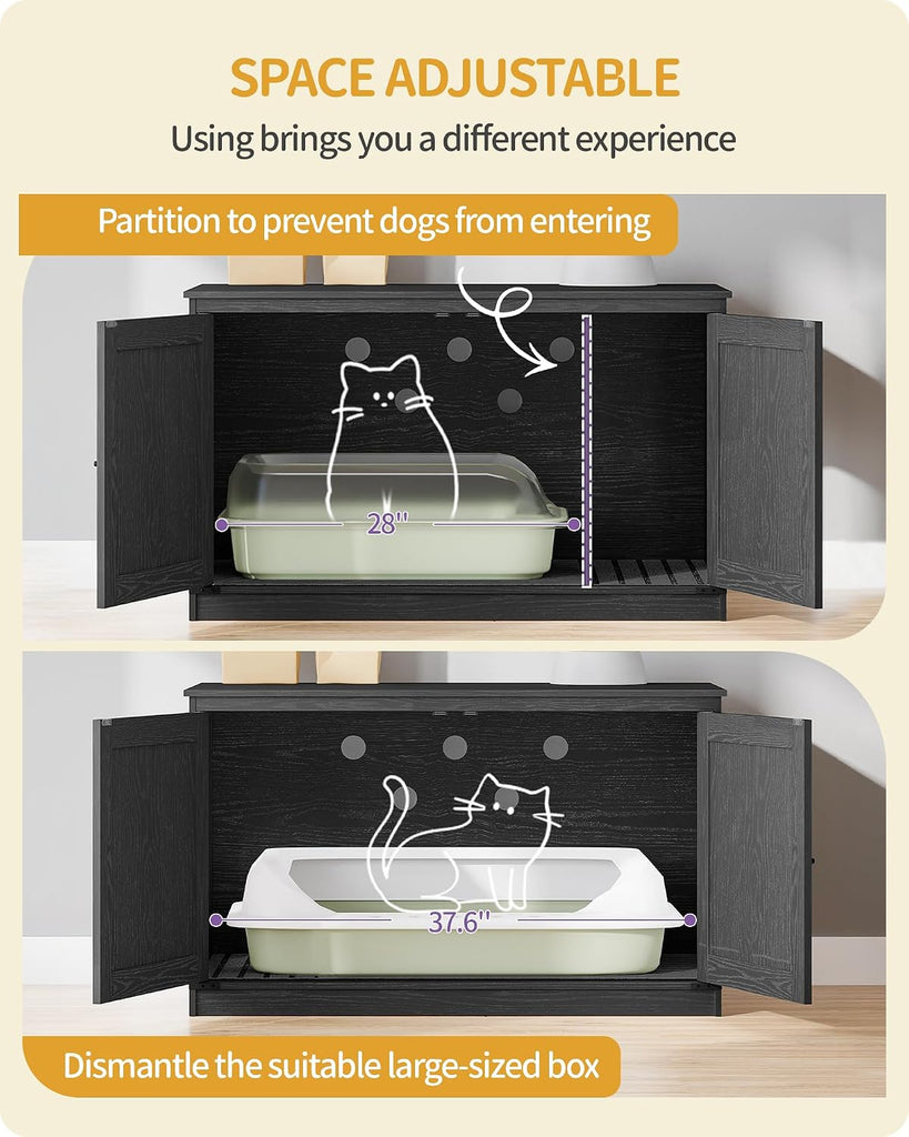 Cat Litter Box Enclosure, Hidden Litter Box Furniture with Divider