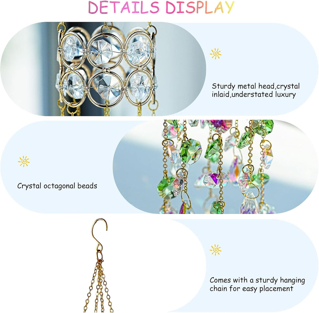 2 Pack Crystal Suncatchers for Window Hanging Rainbow Makers,17inch - Crystal Prisms Sun Catcher Indoor Window