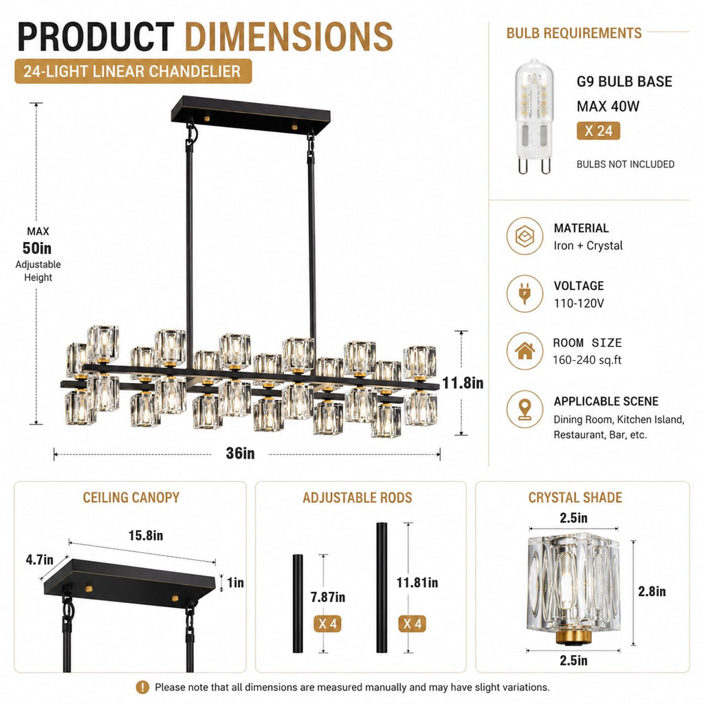 Linear Crystal Chandelier Kitchen Island 36inch