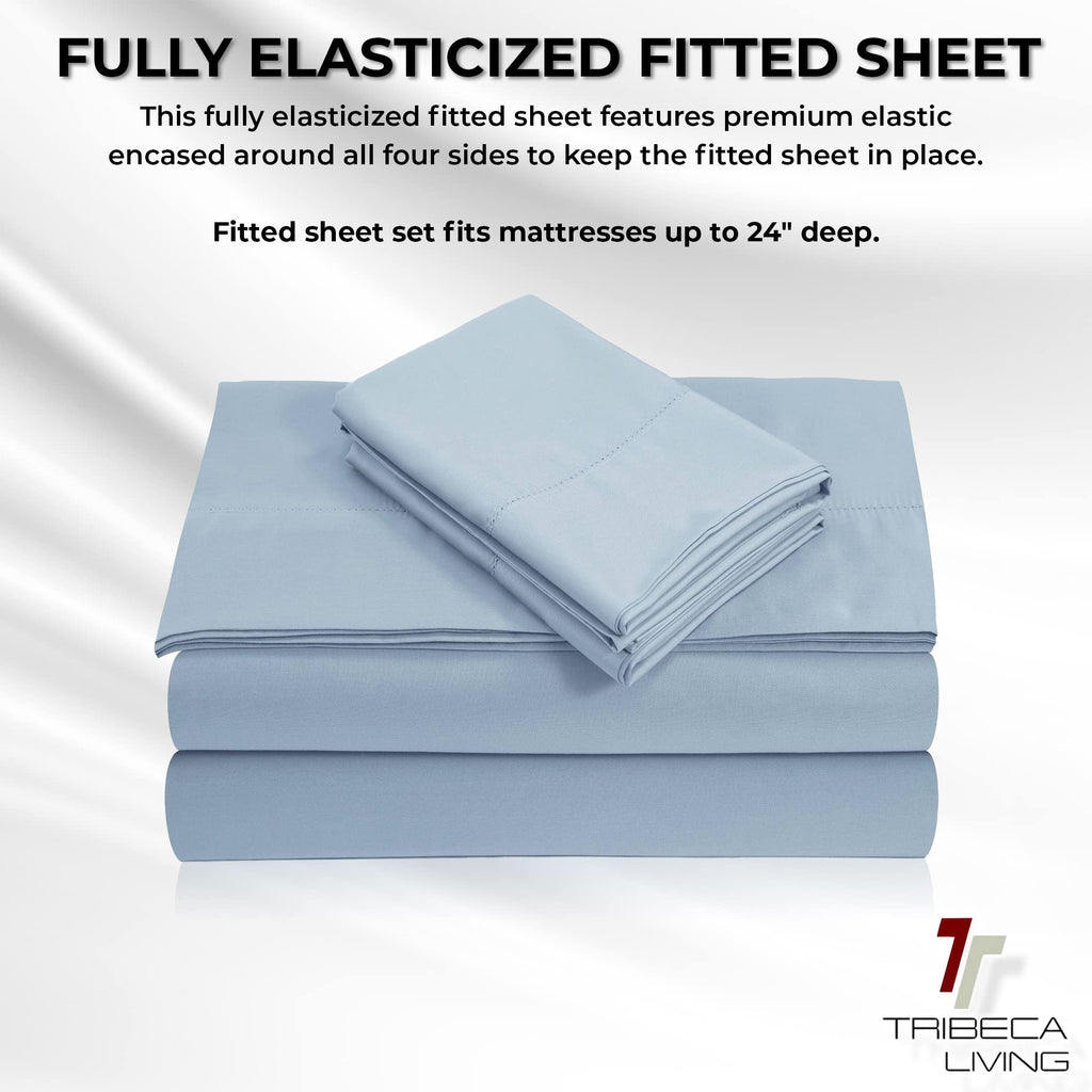 Egyptian Cotton Sateen 800 Thread Count Hemstitched Deep Pocket Sheet Set, King, Blue