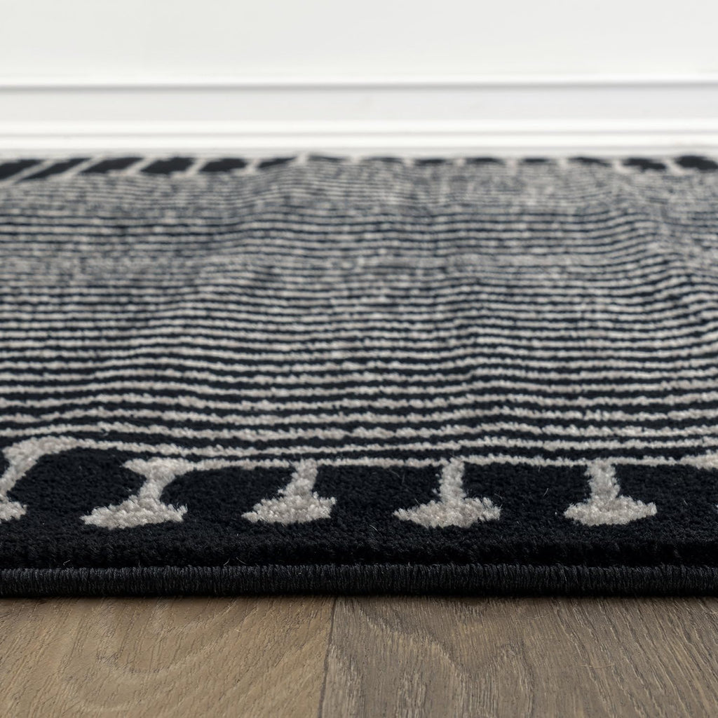 Contemporary Bohemian Stripe Area Rug Black