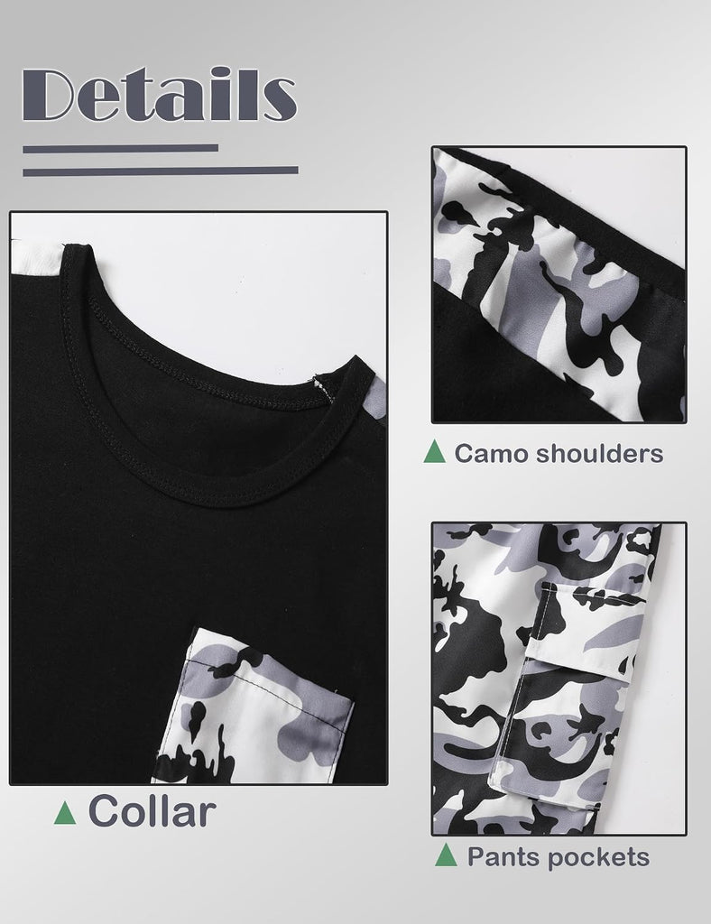 Boys Summer Outfit Set 2 Piece T Shirt and Camo Shorts Casual Clothes for Little Big Boys
