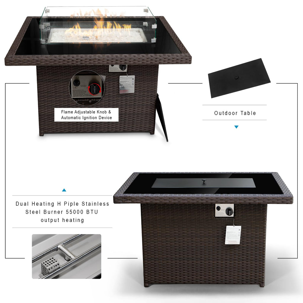 PE Wicker 43" Patio Outdoor Propane Fire Pit Table, Espresso