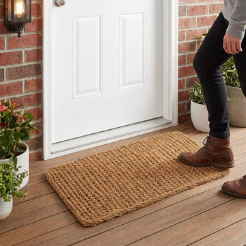 Dragon Weave Coco Coir Doormat, 18" x 30", Hand-Twisted Interwoven Fibers, Breathable Woven Backed Scraper Mat for