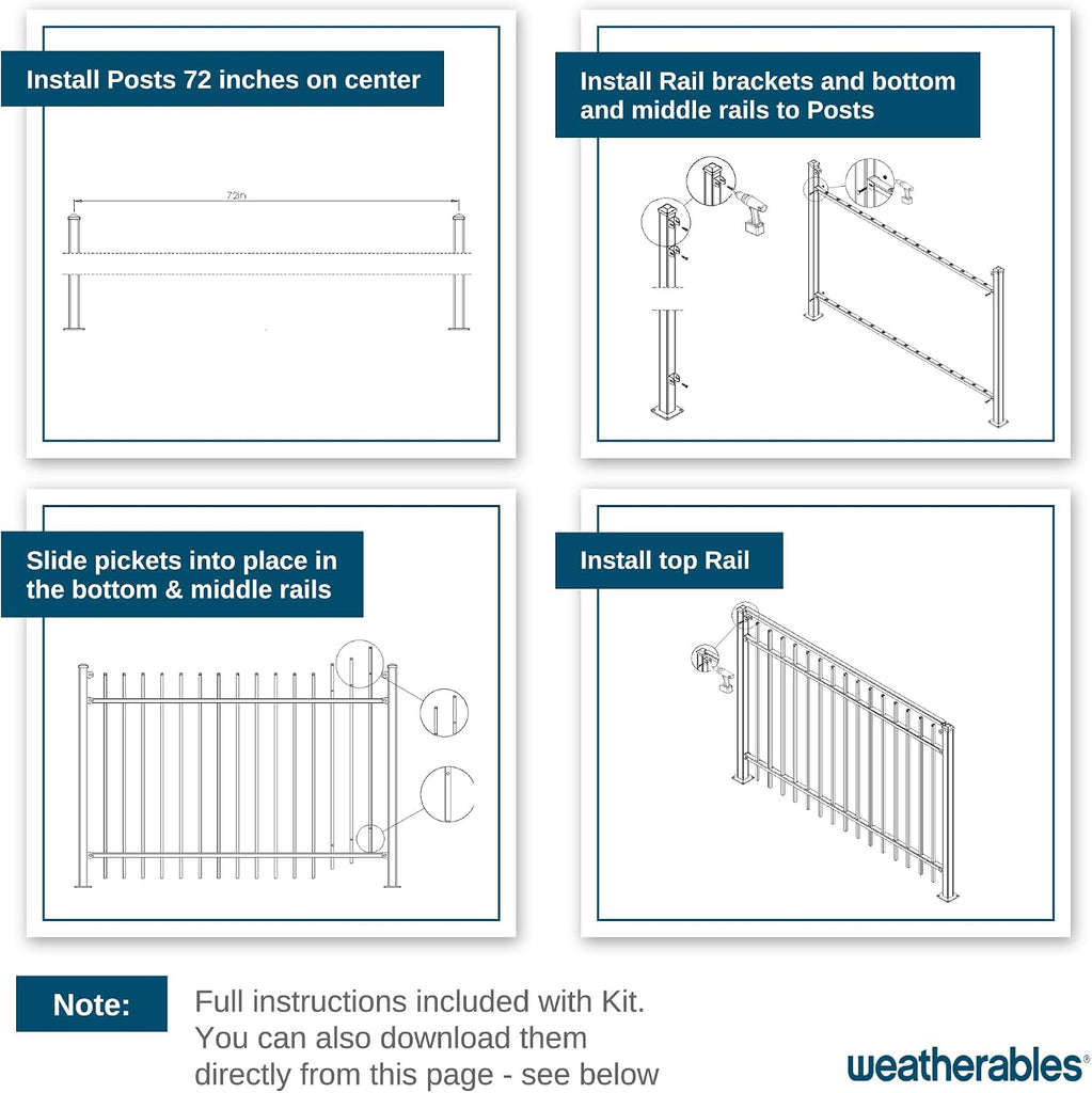 Livingston Aluminum Fence Kit - DIY Kit for Backyard and Garden Fencing, Made with Durable Powder-Coated Aluminum