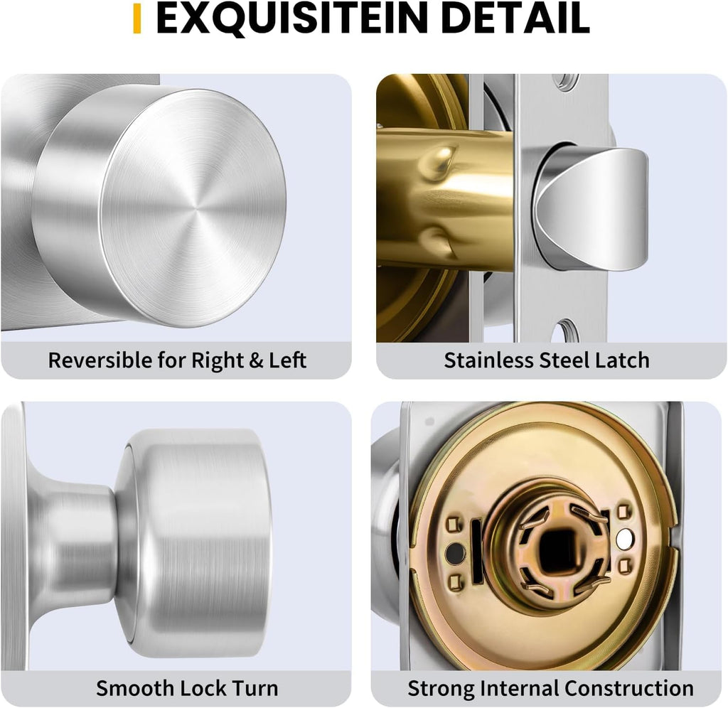 Brushed Nickel Closet Door Knobs Interior, Passage No 6 Pack