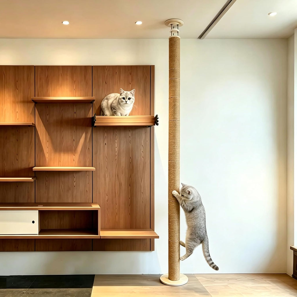 Floor to Ceiling Cat Scratching Post Tree, Adjustable Height 40in-120in Tall PVC Cat Climbing Pole, Sturdy Cat