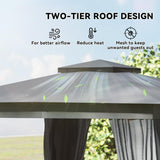 10' x 12' Outdoor Patio Gazebo, Heavy Duty Gazebo Canopy Shelter with Double Roof, Curtains, Netting, Steel Frame