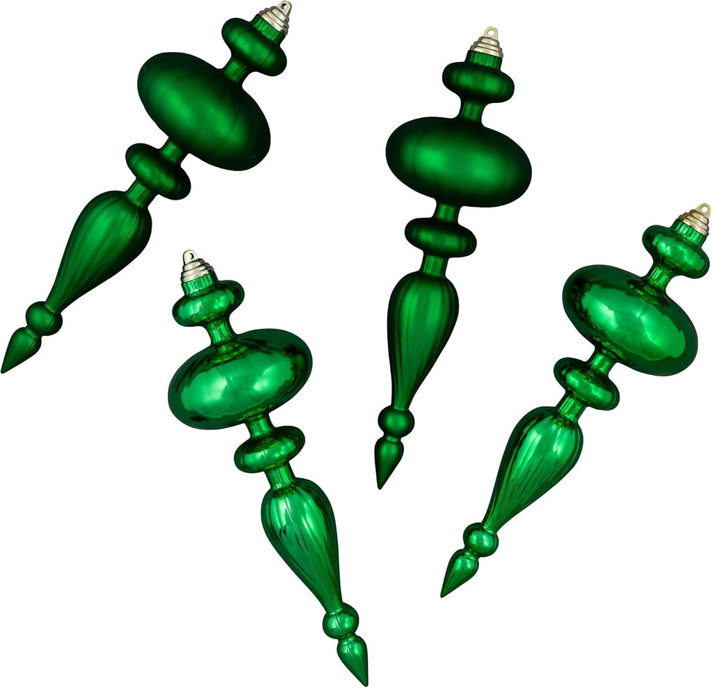 Shatterproof Commercial Size Finial Christmas Ornaments - 14" - Green - Set of 4