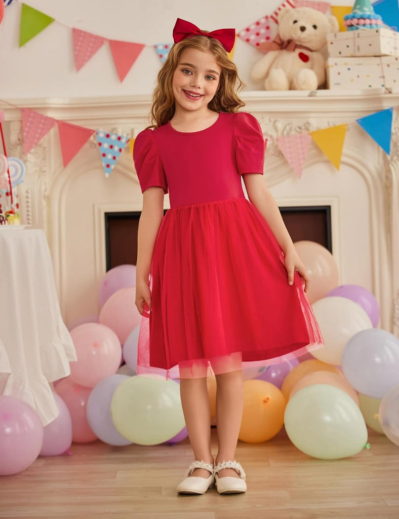 Toddler Girls Tutu Dresses Summer Puff Short Sleeve Tulle