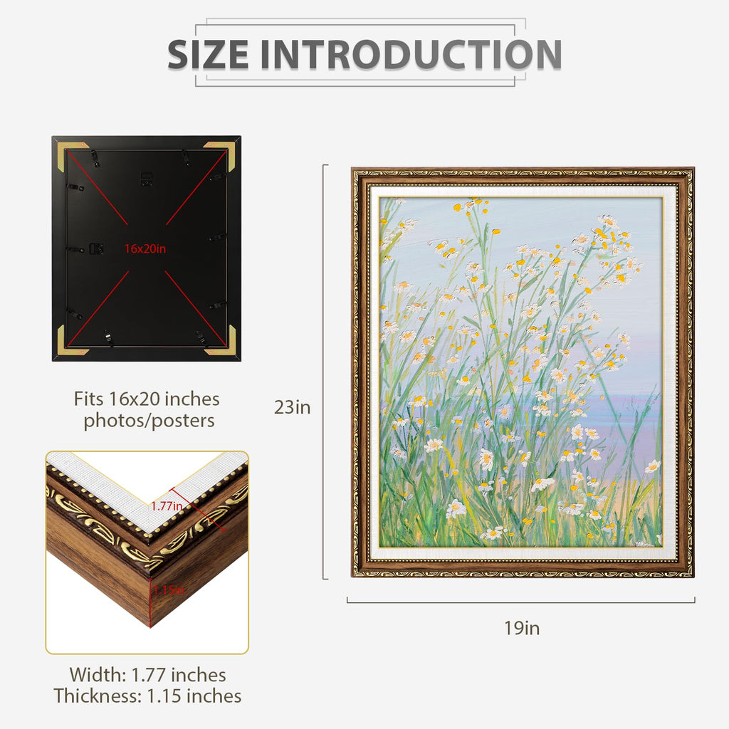 16x20 Frame, Vintage 16 x 20 Picture Frame, Classic Ornate Embossed Decorative Poster Frame for Art Prints, Posters