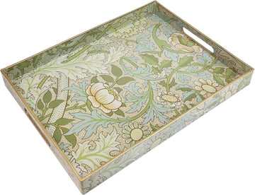 Serving Tray with Handles, Plastic Decorative Tray for Coffee Table, Living Room, Home Decor, Dianthus
