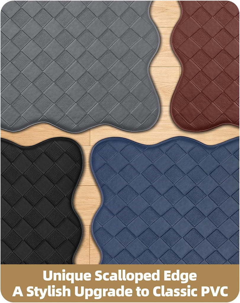 Checkered Kitchen Floor Runner with Scalloped Edges, Blue