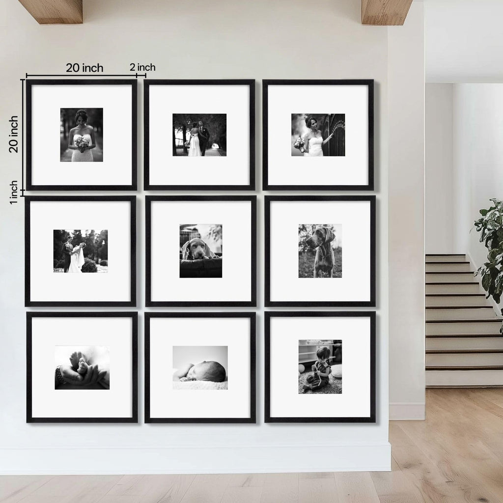 Picture Frames Set of 9, 20x20 in, Acrylic Cover, Black