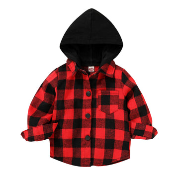 Toddler Baby Boys Girls Flannel Hooded Plaid Shirt Jacket