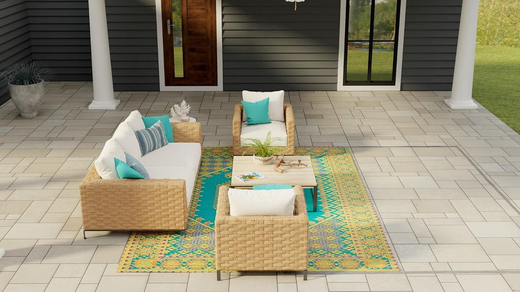 4' x 6', Aqua Outdoor Rug, Reversible Plastic Mat, Porch, Poolside, Mudroom, Camping, RV, Deck