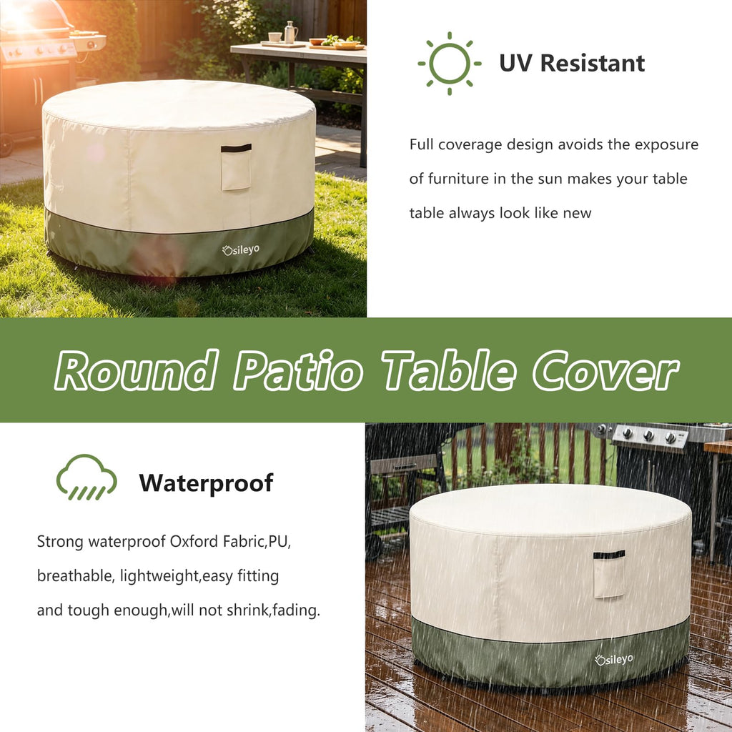 Round Outdoor Table Cover 600D Waterproof Heavy Duty Patio Furniture Covers, Round Patio Table Chair Set Covers - 72"