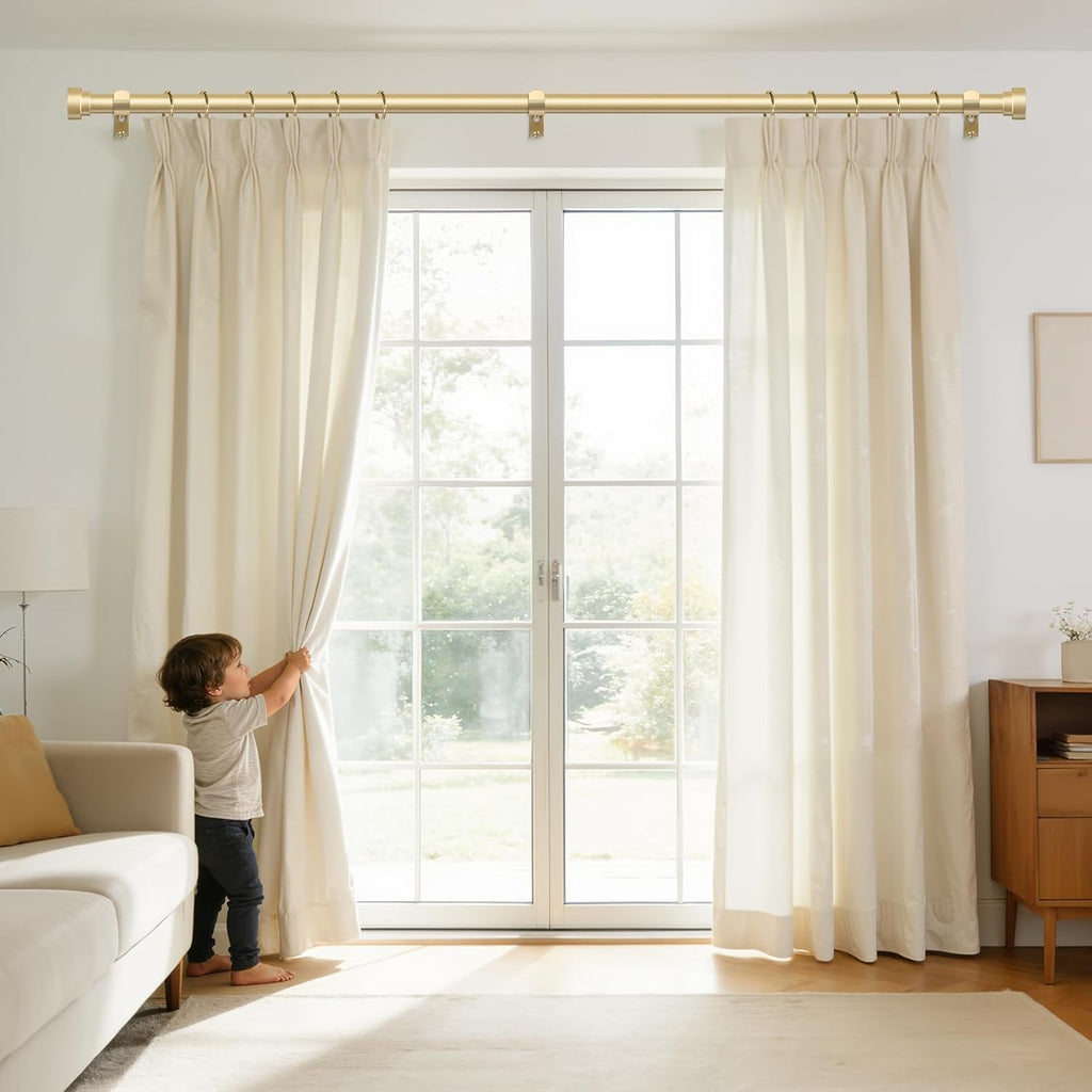 2 Pack Gold Curtain Rods,1 Inch Heavy Duty Curtain Rods,Adjustable Curtain Rod Set,Modern