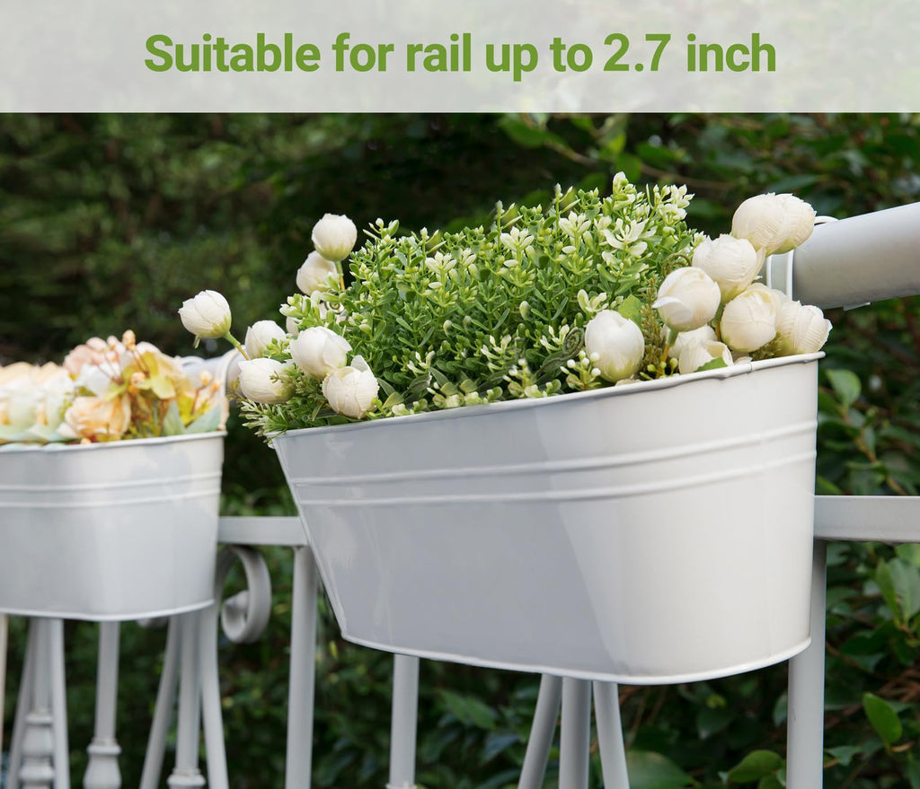 15 Inches Railing Planter Box 5 Pcs Metal Hanging Flower Pots, White