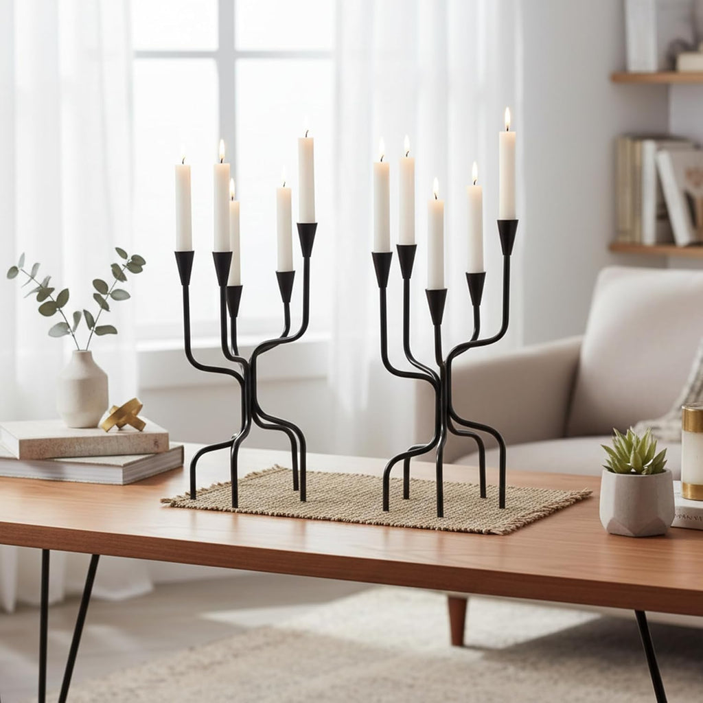 5-arm Candelabra Candlestick Holders - Vintage Black Candle Holders, Metal Taper Candleholders, 16.7" Tall Candle