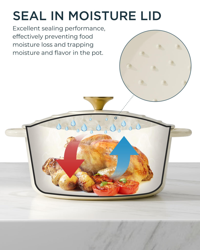 Enameled Cast Iron Dutch Oven, 4.5QT Pot with Lid, Cream White