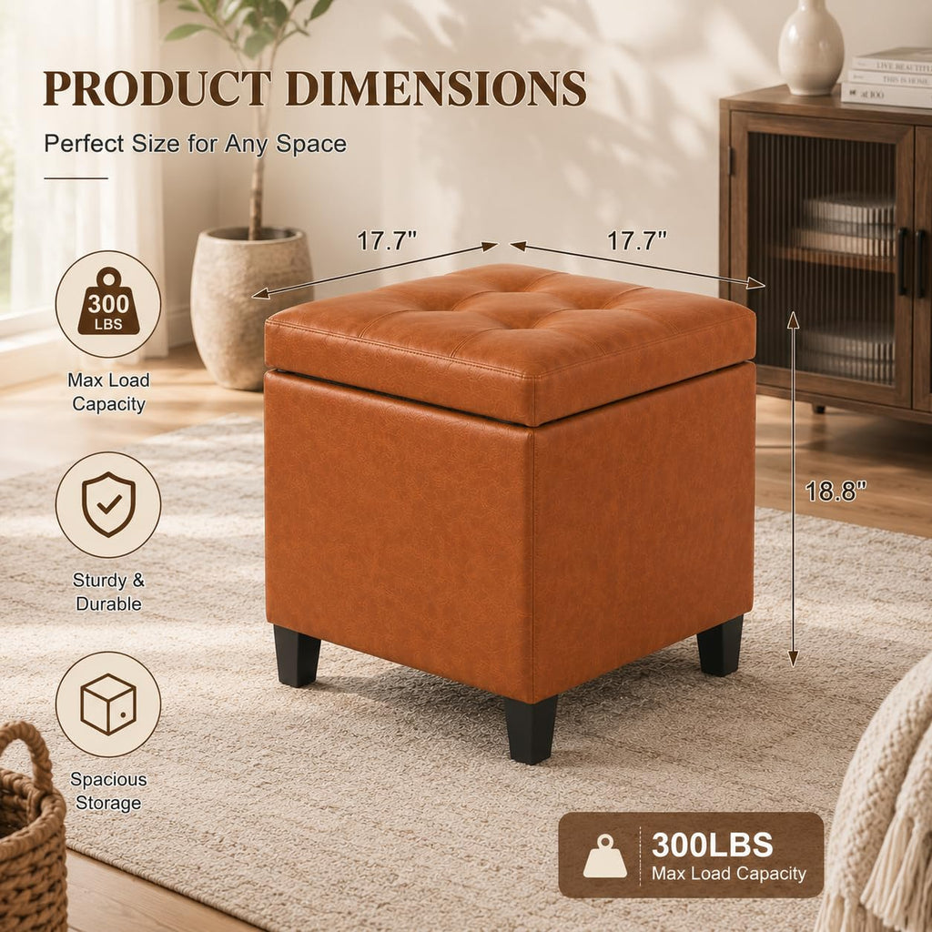 Leather Ottoman with Storage 18" Square Storage Ottoman