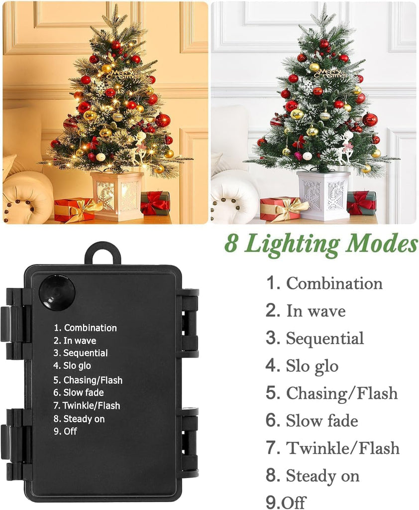 3Ft Pre-Lit Holiday Christmas Tree with Snowflake Base, Artificial Christmas Tree with Timer Function and 78 Led