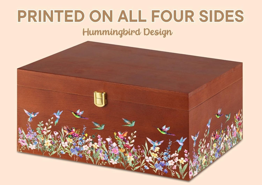 Hummingbird Gifts for Women, Large Keepsake Boxes with Lid, Wooden Storage Boxes, Decorative Organizer with Lid