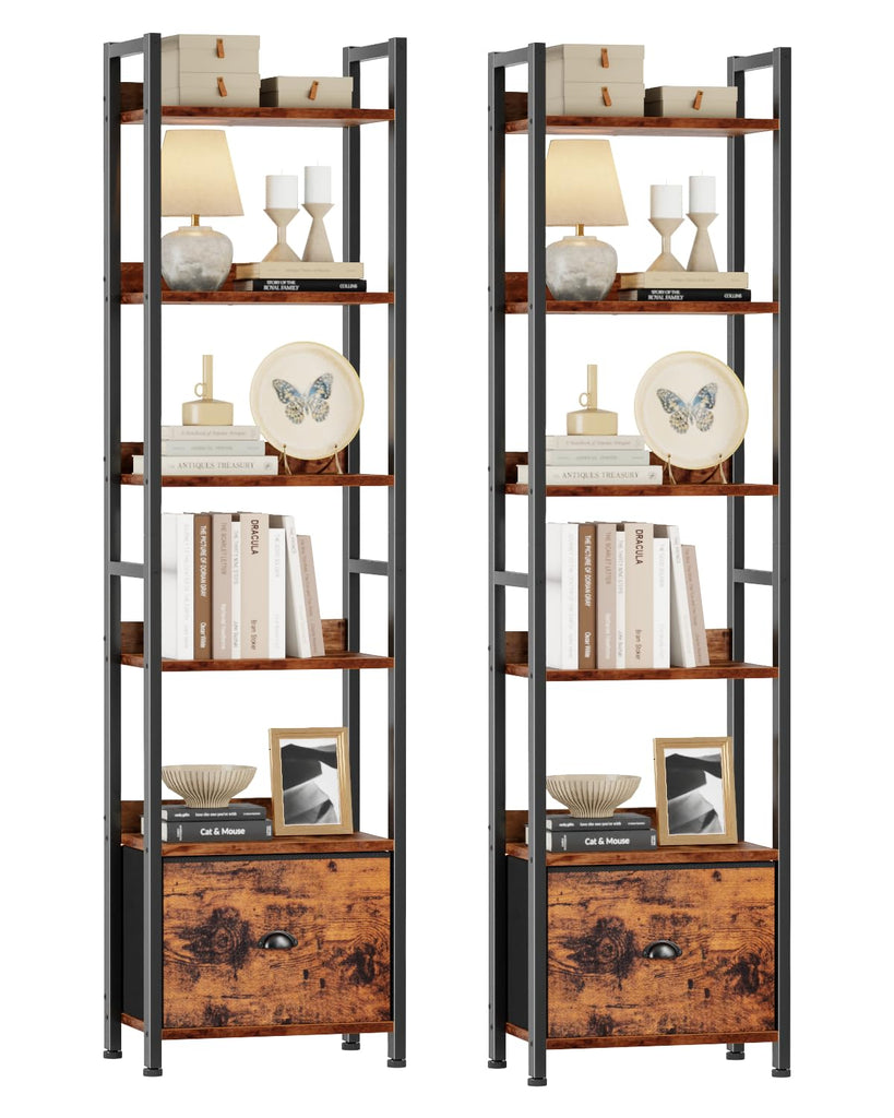 6 Tier Bookshelf Set of 2, Industrial Bookshelves and Bookcases
