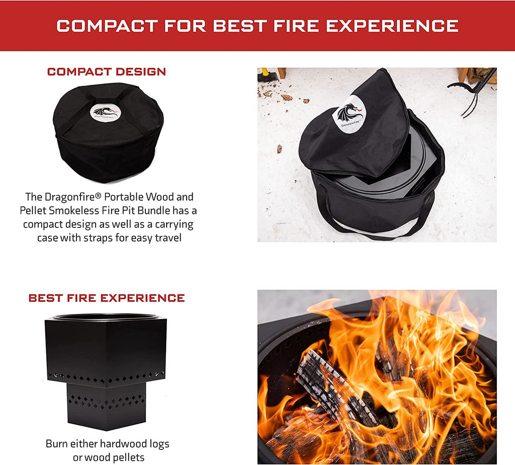 Portable Smokeless Firepit, Accessories Included: Base Stand and Carrying Case. Wood Pellet/Log Burning Outdoor Fire