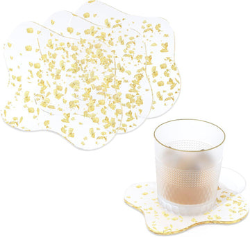 Acrylic Gold Foil Coasters Waterproof, Non-Slip, Durable Cup Mats, Party, and Festival Decorate Drop Shape - Set of 4