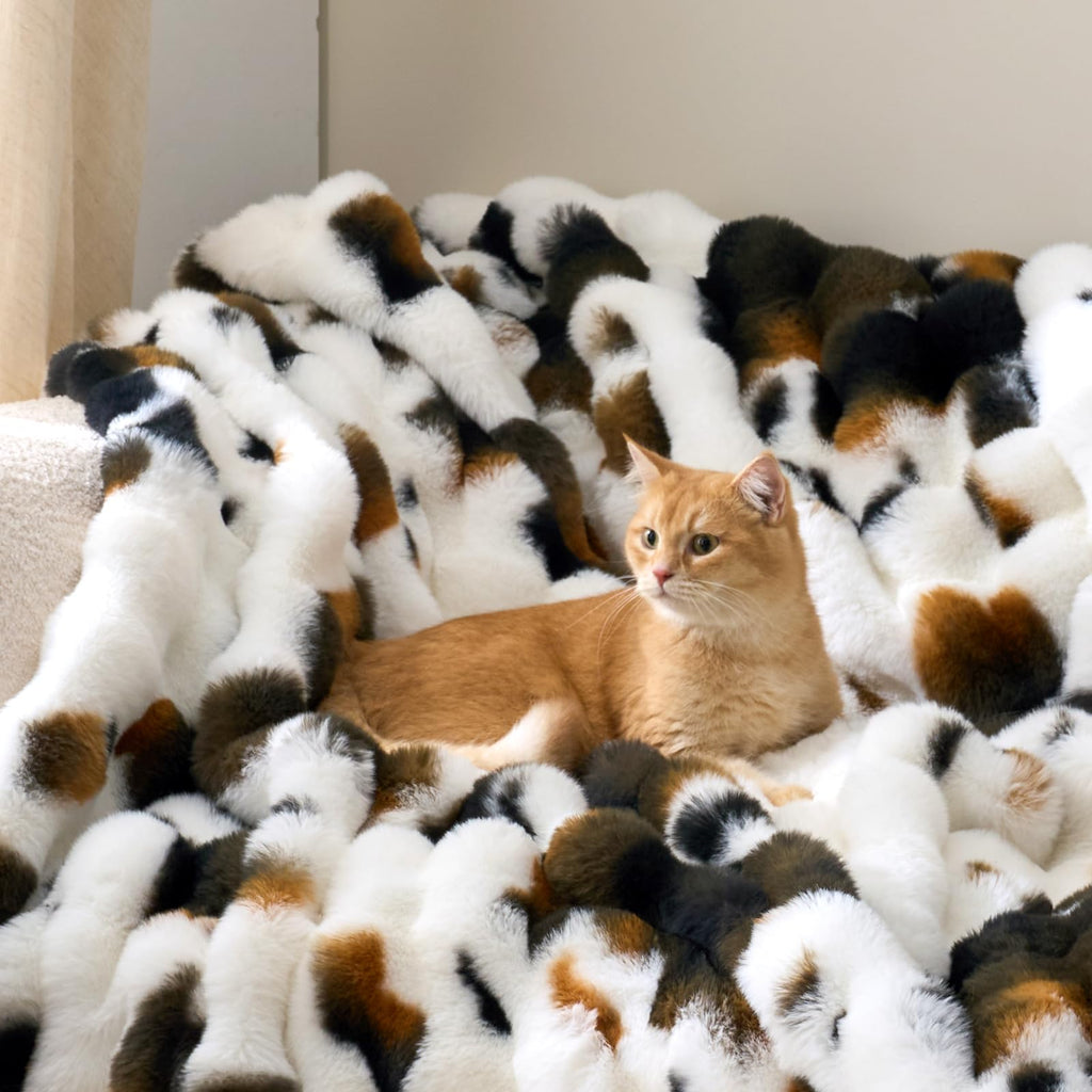 Bliss Bubble Faux Fur Throw Blanket for Couch, Cow Print, 50"x60"