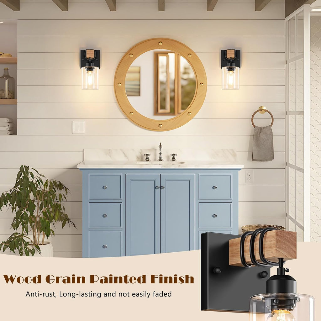 Set of 2 Wall Sconces , Farmhouse 1-Light Matte Black Bathroom Vanity Light with Clear Glass Shades, Indoor Wall