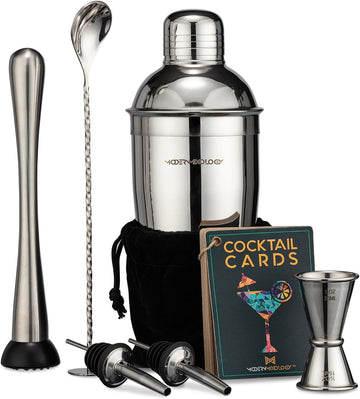 8-Piece Cocktail Shaker Set with Velvet Bag | Complete Kit for Bartenders | Includes Shaker with Strainer, Jigger - Set of 8