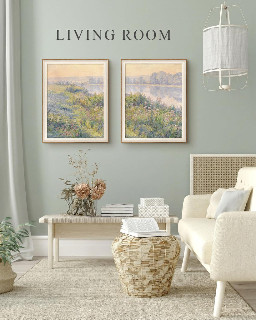 Framed Impressionist River Meadow Flora Wall Art Set, 16×20 Inch