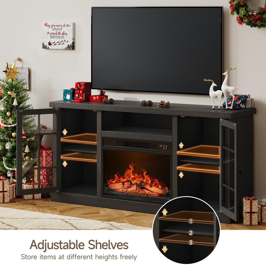 59 Inch with 23" Electric Fireplace, Black