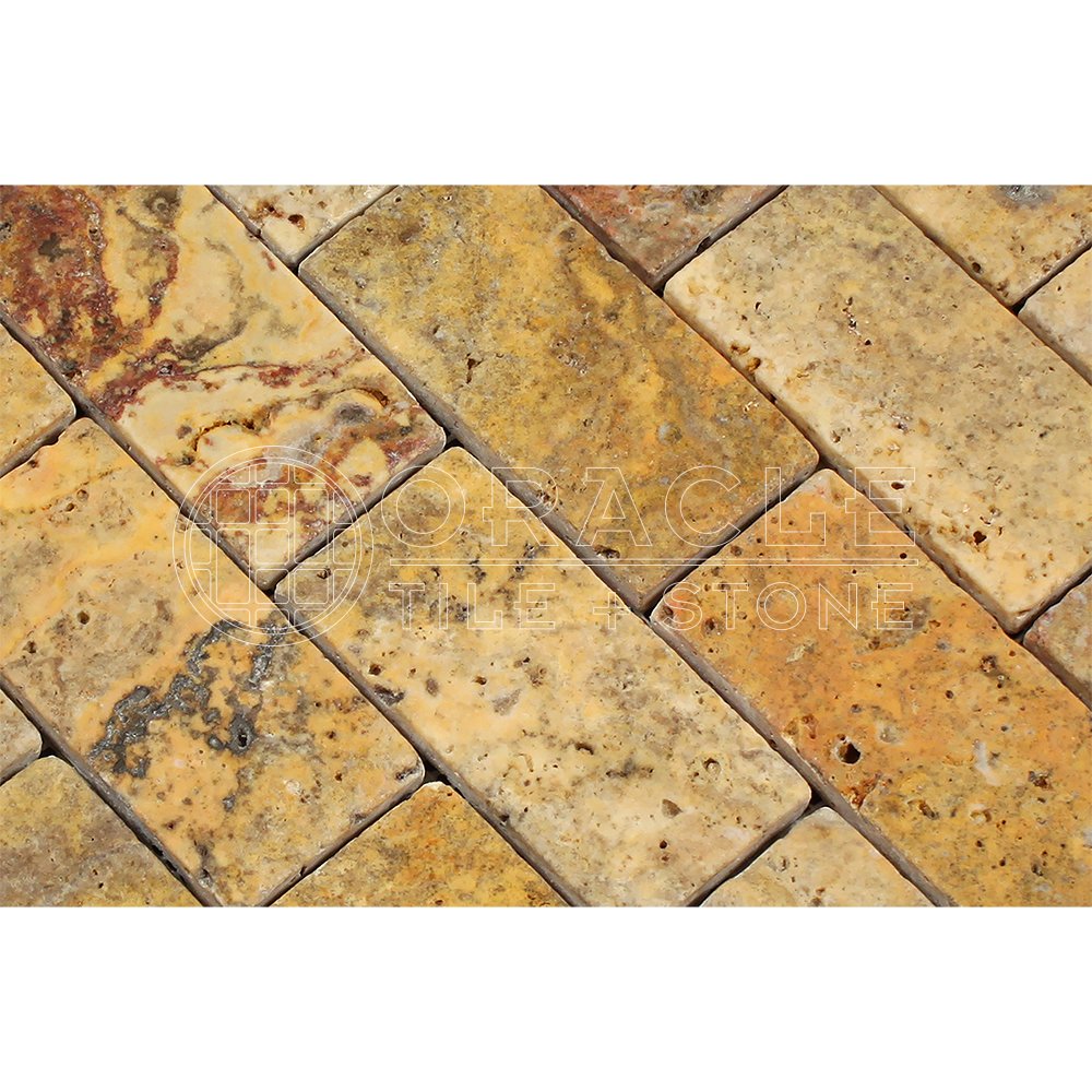 Scabos Travertine 2 X 4 Brick Mosaic Tile, Tumbled (Box of 5 sq. ft.)