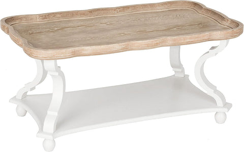 Rustic Farmhouse Cottagecore Coffee Table, Natural Tray Top Sofa Table for Family, Dining or Living Room, Small Spaces