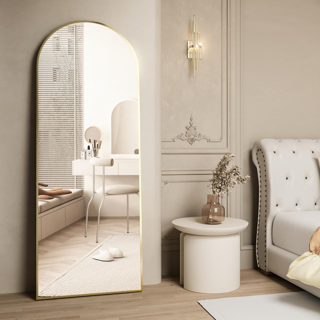 Full Length Mirror, 64"x21" Arch Mirror Floor Mirror with Stand, Gold Arched Full Body Standing or Leaning Mirror