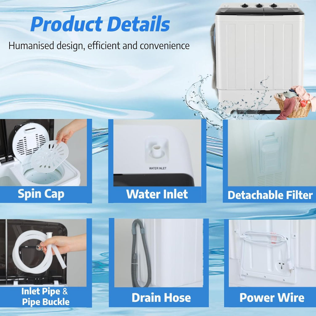 Portable Washing Machine 30Lbs Capacity Washer and Dryer Combo 2 In 1 Compact Twin Tub Laundry Washer (19Lbs) &