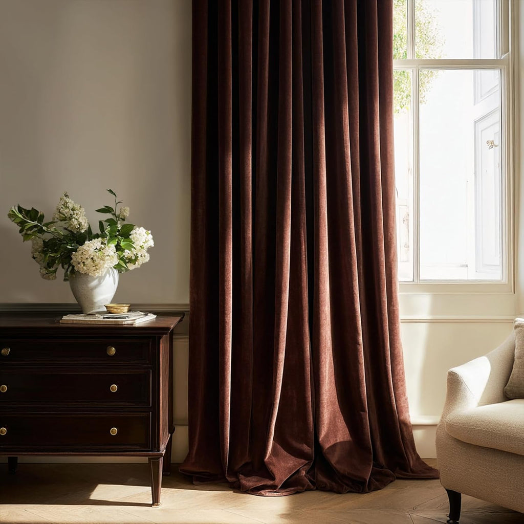 Dark Brown Velvet Blackout Curatins 84 Inches 2 Panels Heavy Thick Vintage Luxury Pinch Pleated Curtain Drapes with Hooks Rings for Living Room Bedrooom,Chocolate Home Decor,W60xL84