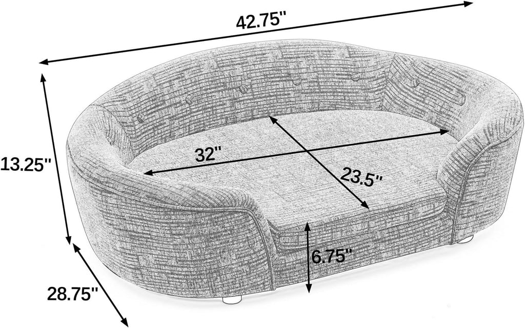 Oval Semi-Enclosed Dog Sofa Bed, Comfy Linen Farbic Pet Couch with Soft Cushion, Mini Couch for Small, Medium