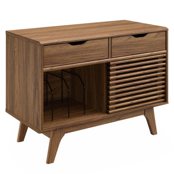 Render Mid-Century Modern Vinyl Record Storage Display Cabinet, 37 Inch, Walnut