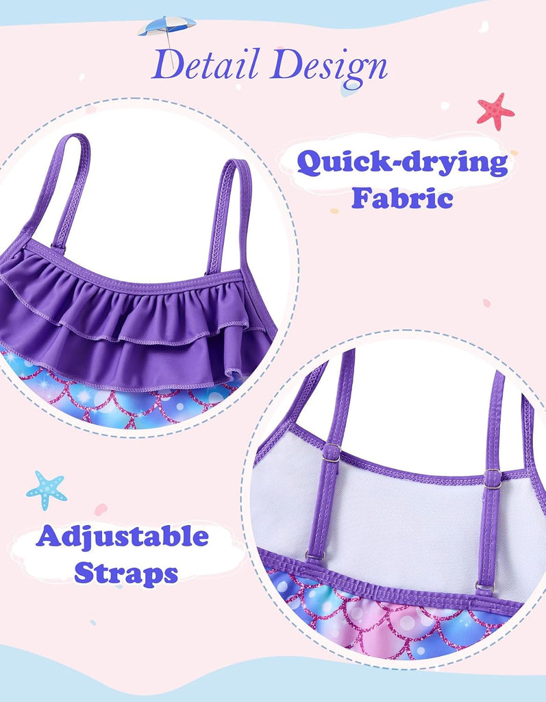 Little Girls 2 Piece Mermaid Bikini Set Ruffle Bathing Swimsuit