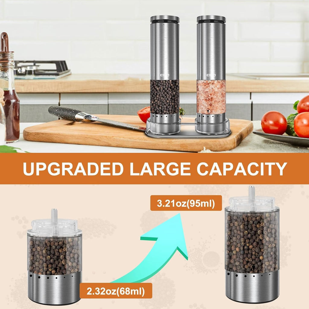 Electric Salt and Pepper Grinder Set Rechargeable, Automatic Salt and Pepper Shakers Mills External Adjustable - Set of 2