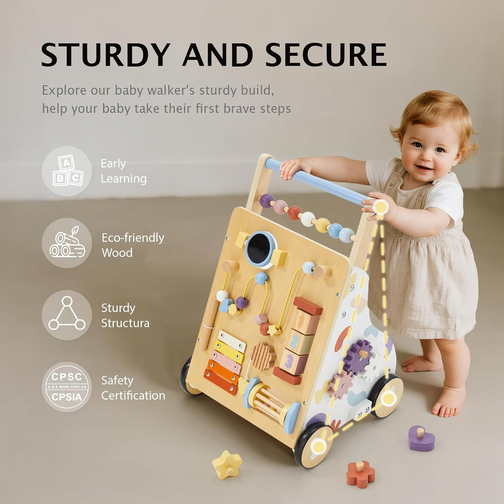 Wooden Baby Walker, Baby Push Walker, Montessori Walker Toy for Babies 12M+