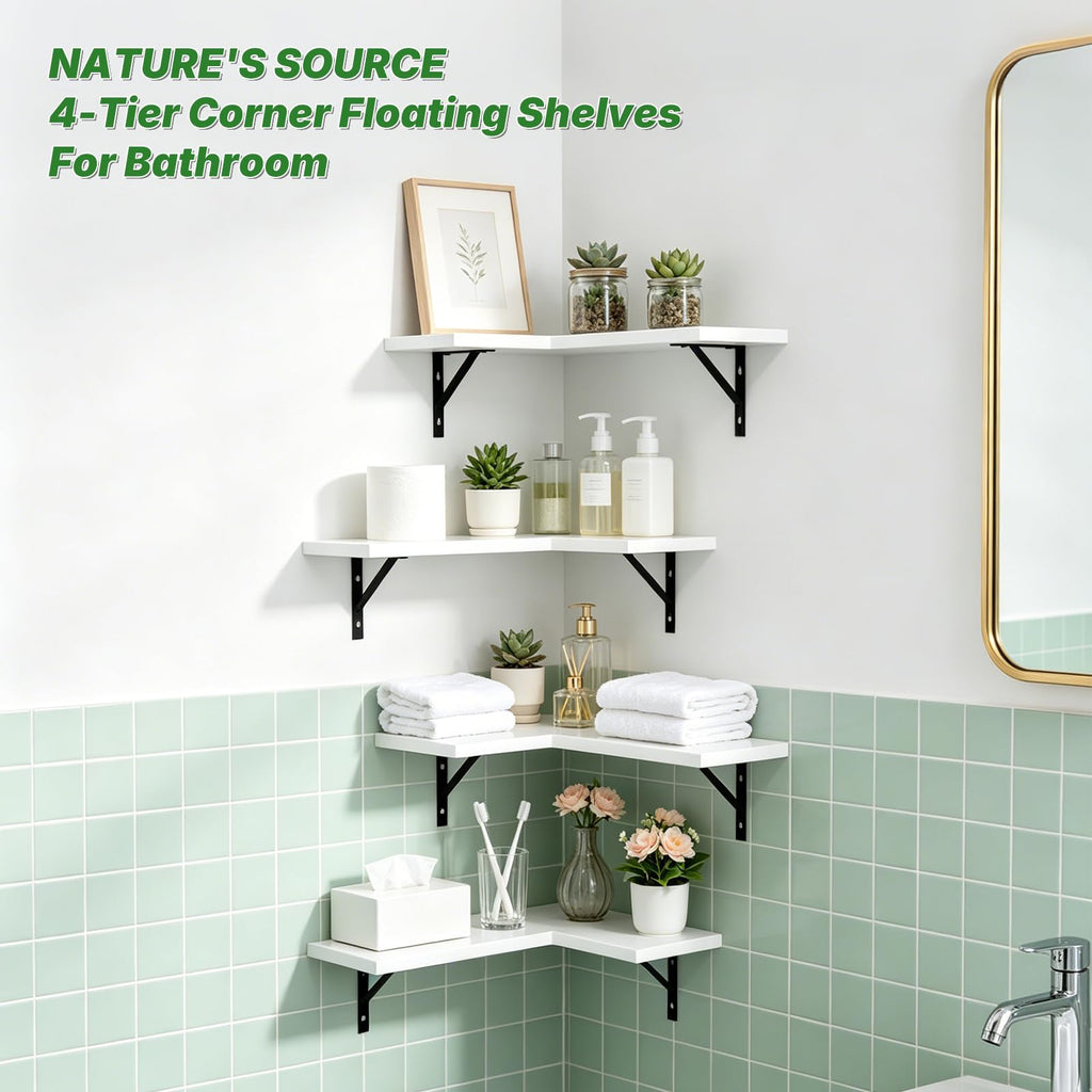 Corner Floating Shelves Wall Mounted, White, Set of 4